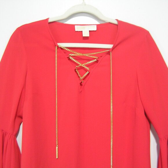 MICHAEL KORS RED BLOUSE BELL SLEEVES SMALL - Picture 4 of 7